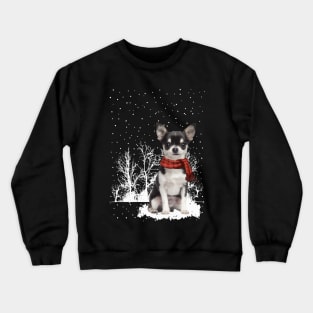 Christmas Chihuahua With Scarf In Winter Forest Crewneck Sweatshirt